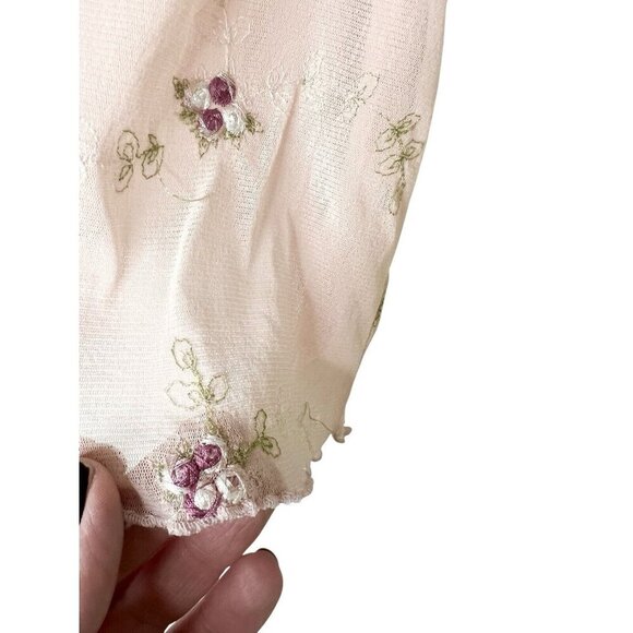 Vtg Baby Doll Top Women L Pale Fairy Y2K Top Lettuce Hem Cottagecore Mesh Floral - Picture 4 of 11